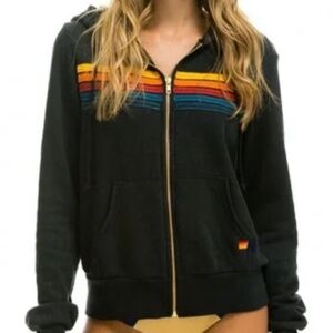 The Aviator Nation 5 Stripe Zip Hoodie in Gray/Charcoal size S